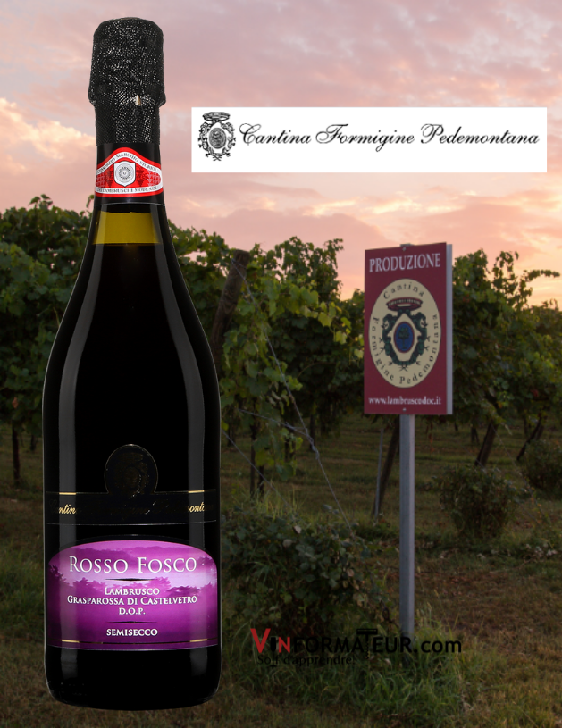 Bouteille de Rosso Fosco, Lambrusco Grasparossa di Castelvetro DOP, Semisecco et vignobles