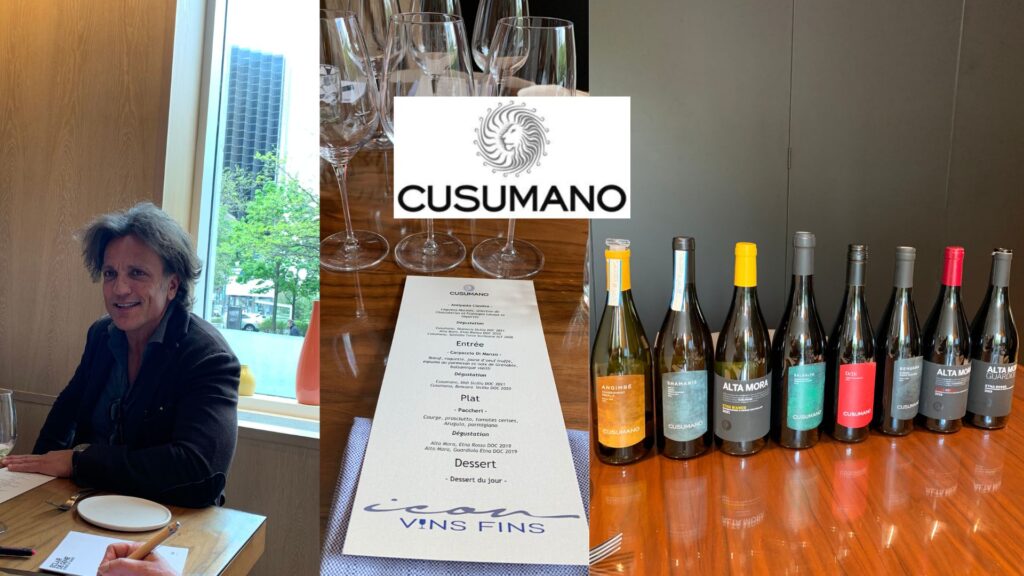 Dégustation des vins de la maison Cusumano et de la marque Alta Mora avec Diego Cusumano - agence Icon VinsFins au restaurant Tbsp.