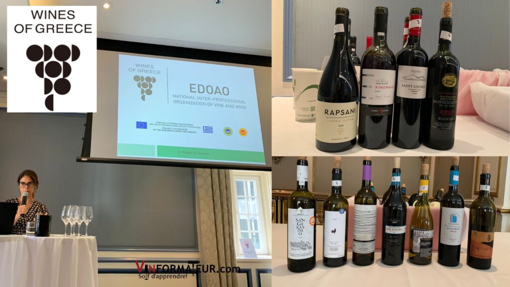 Vins de la Grèce: Robola, Orealios Gaea, San Gerasimo, Savatiano, Domaine Papagiannakos, Malagousia, Domaine Gerovassiliou, Assyrtiko, Tselepos, Canava Chrissou, Xinomavro, Alpha Estate, Agiorgitiko, St-Georges, Domaine Skouras. Michelle Bouffard conférencière. 