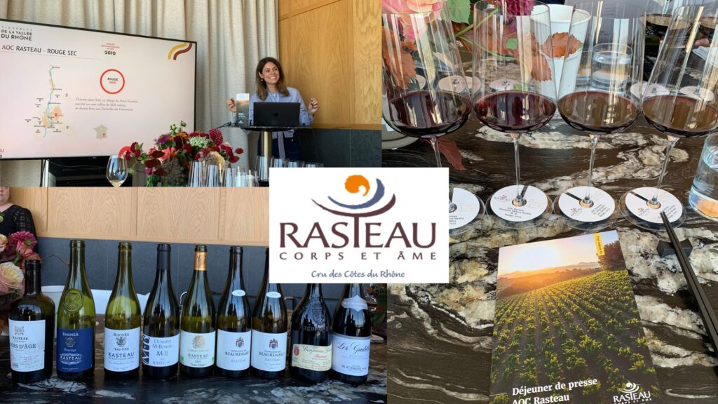 Dégustation et masterclass des vins du cru Rasteau. Michelle Bouffard et vins dégustés. 